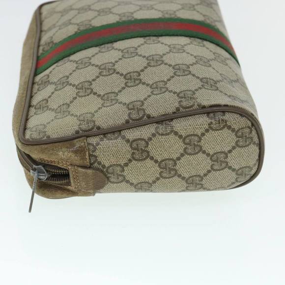 GUCCI GG Canvas Web Sherry Line Clutch Bag PVC Leather Beige Green Auth 54882 - Picture 4 of 16